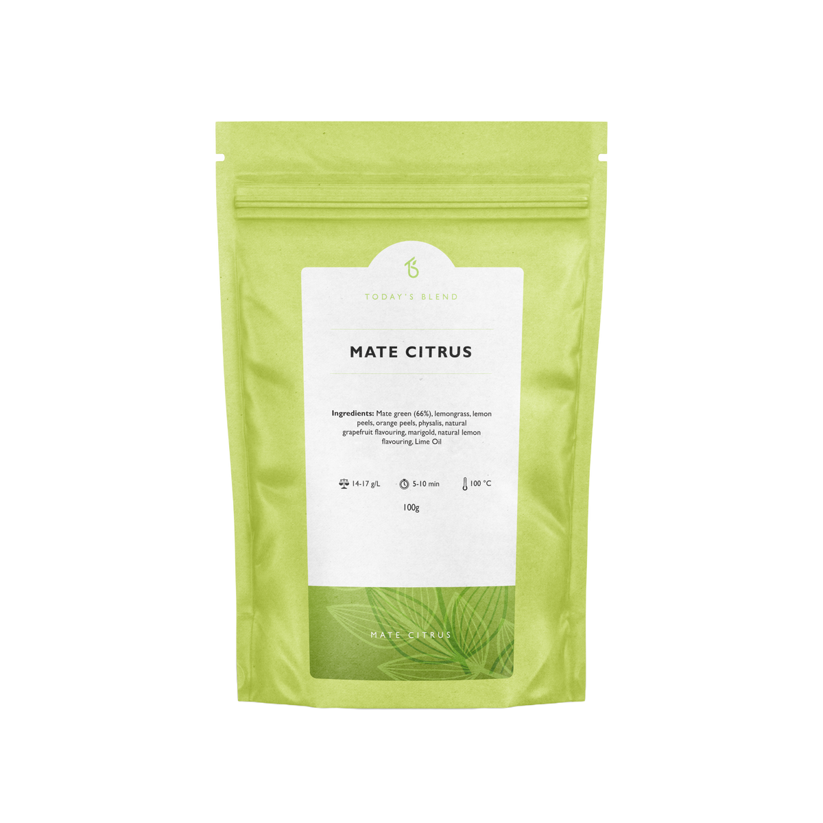 Achterkant verpakking Citrus yerba mate – ingrediënten en voedingswaarden