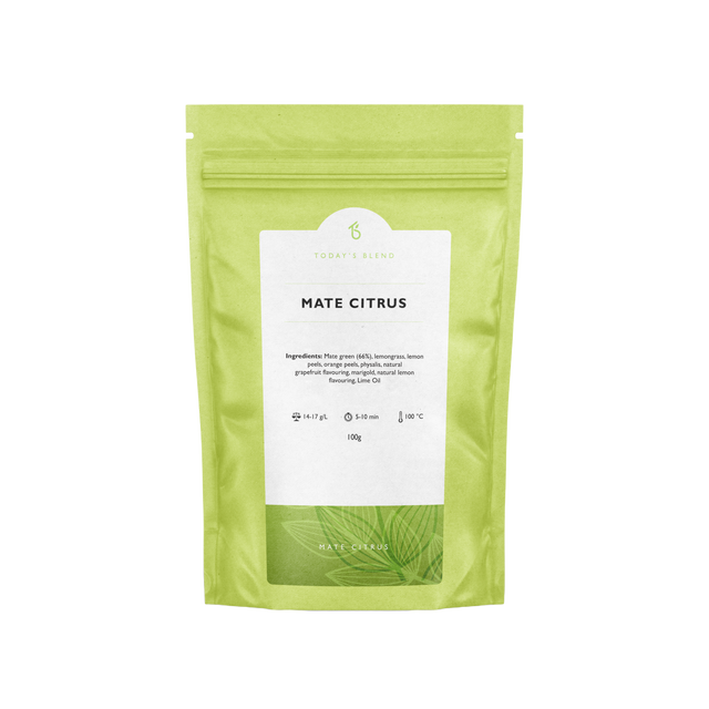 Achterkant verpakking Citrus yerba mate – ingrediënten en voedingswaarden