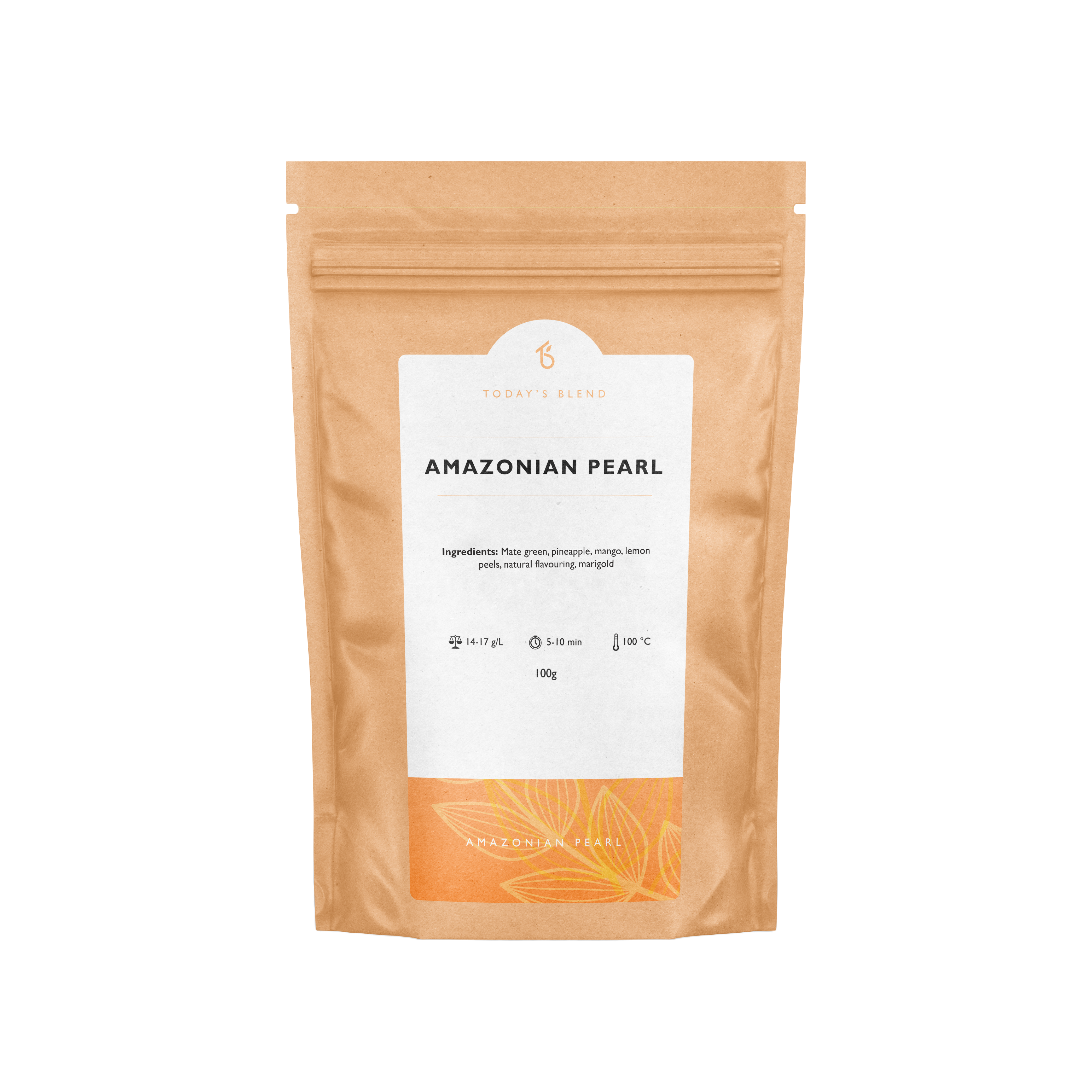 Achterzijde van de Amazonian Pearl yerba mate verpakking met ingrediënten
