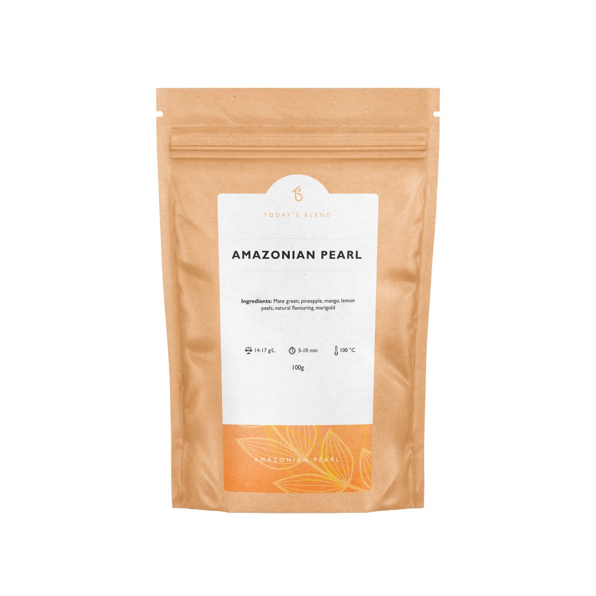 Achterzijde van de Amazonian Pearl yerba mate verpakking met ingrediënten