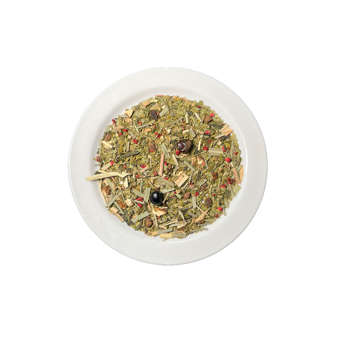 Gedroogde Fruityboost yerba mate bladeren met fruitstukjes – bovenaanzicht