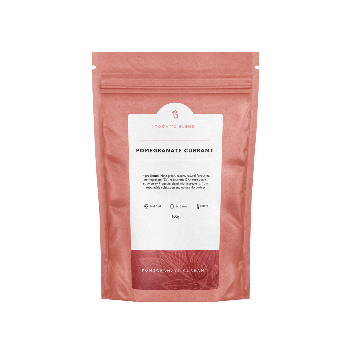 Yerba mate Granaatappel & Papaya – verpakking achterkant met ingrediënten

