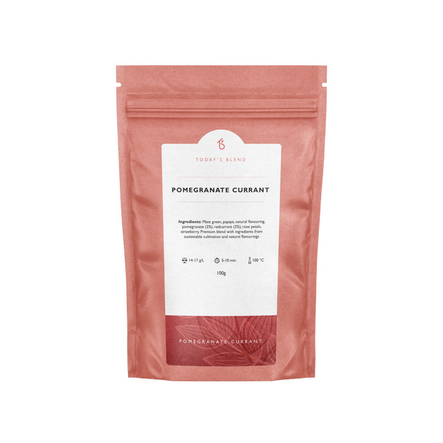 Yerba mate Granaatappel & Papaya – verpakking achterkant met ingrediënten
